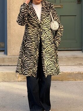 Betsey Johnson Black & Cream Zebra Print Coat